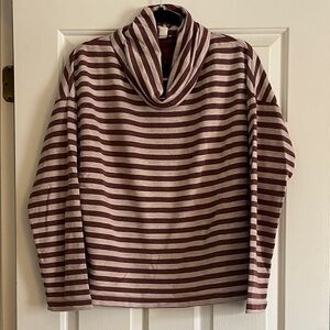 J. Crew Maroon and Cream Striped Cowl Neck Sweatshirt